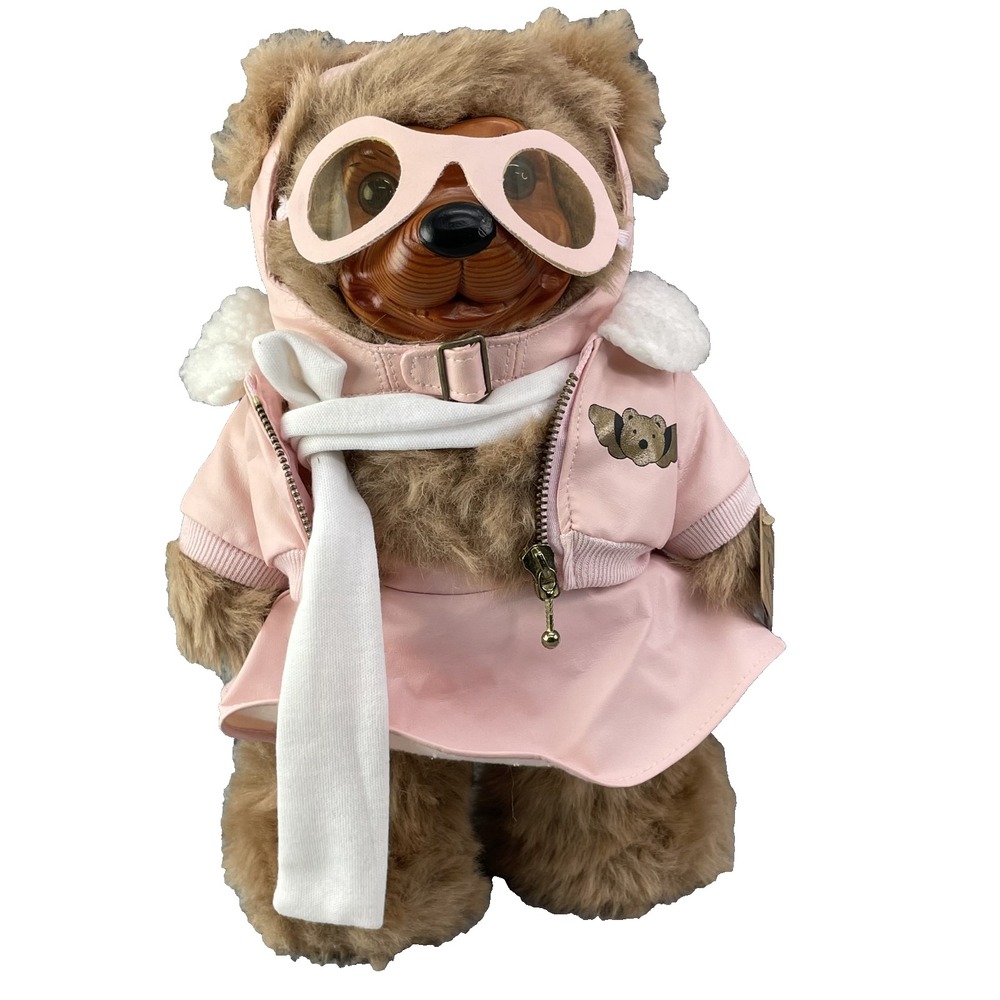VTG Robert Raikes Amelia Aviator Teddy‎ Bear Plush Toy Wood Face Collectible